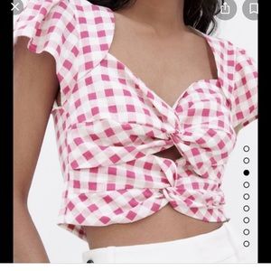 Zara Linen Blend Gingham Top